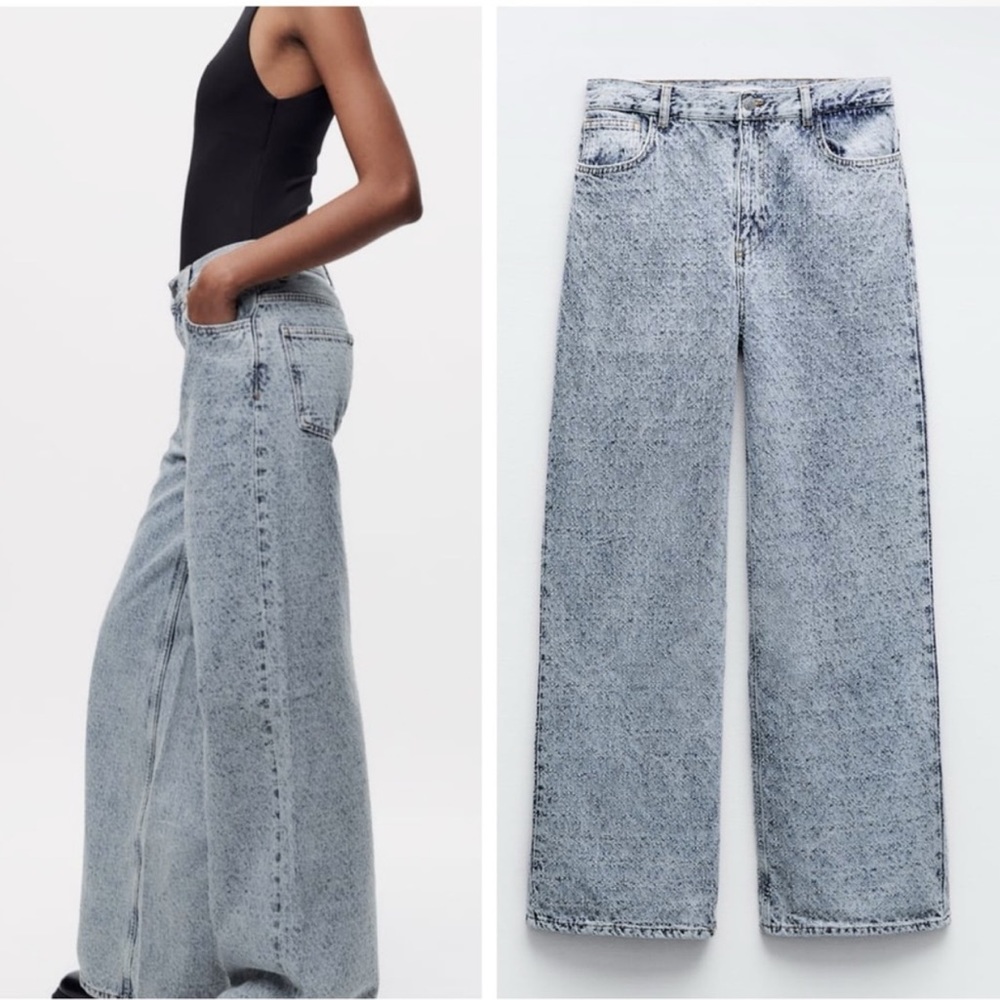 Zara Wide Leg Mid Rise Loose Fit Jeans spun cotton textured size US 4 MEX 26 NWT